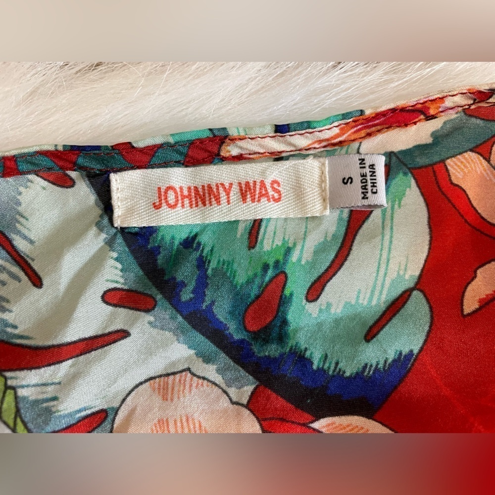 Johnny Was Evy Silk Floral V-Neck Blouse - Red and Blue - Picture 6 of 10
